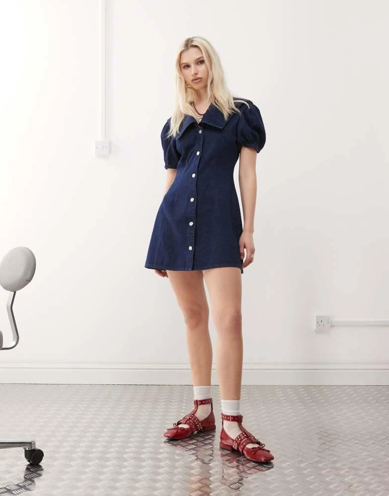 Reclaimed Vintage Reclaimed Vintage sailor collar denim mini dress in indigo 1