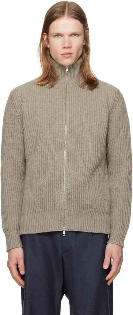 MM6 Beige Ribbed Knit Sweater