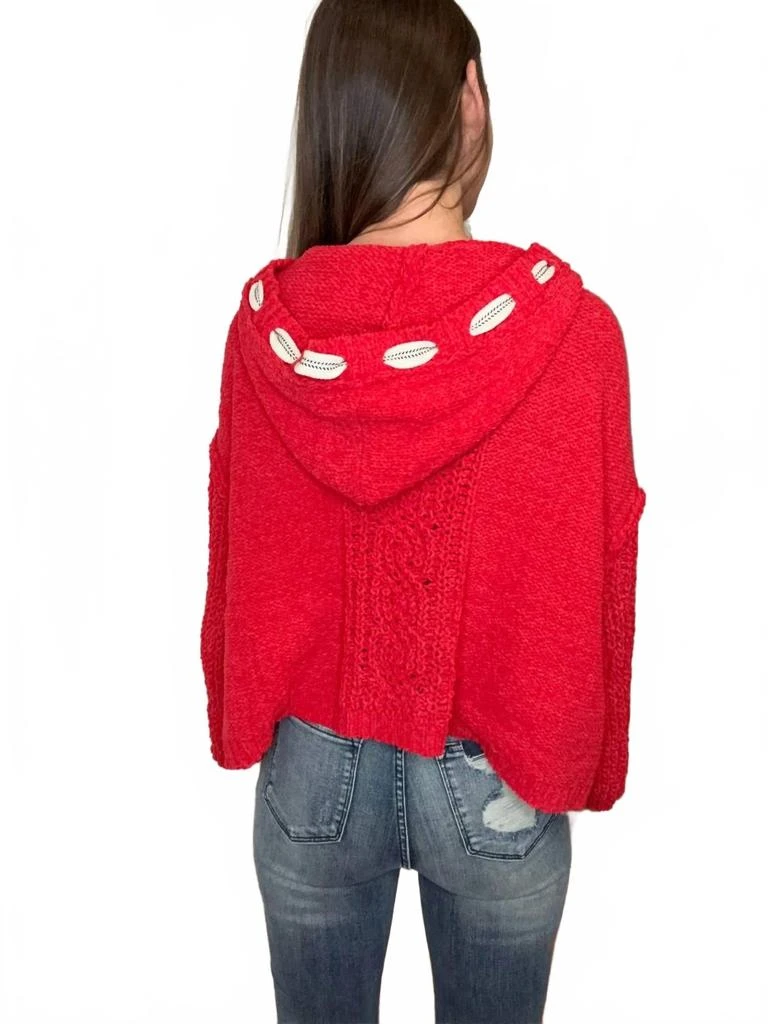 POL Crystal Chenille Hooded Sweater In Red 2