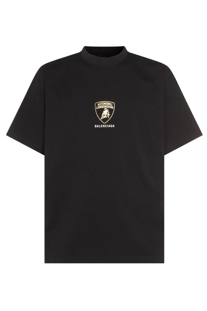 Balenciaga Dark Blue Cotton Logo Crew Neck Short Sleeves T