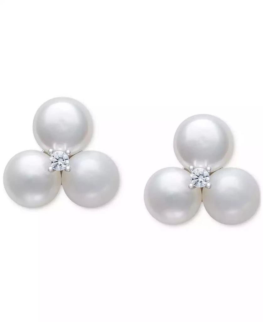 Belle de Mer Cultured Freshwater Button Pearl (6-7mm) 
Lab-Created Sapphire (1/20 ct. t.w.) Earrings in Sterling Silver 1
