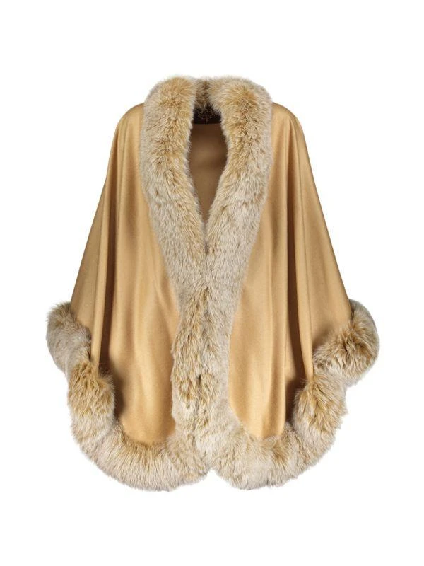 WOLFIE FURS Made For Generations™ Sherling Trim Cashmere & Wool Blend Cape 1