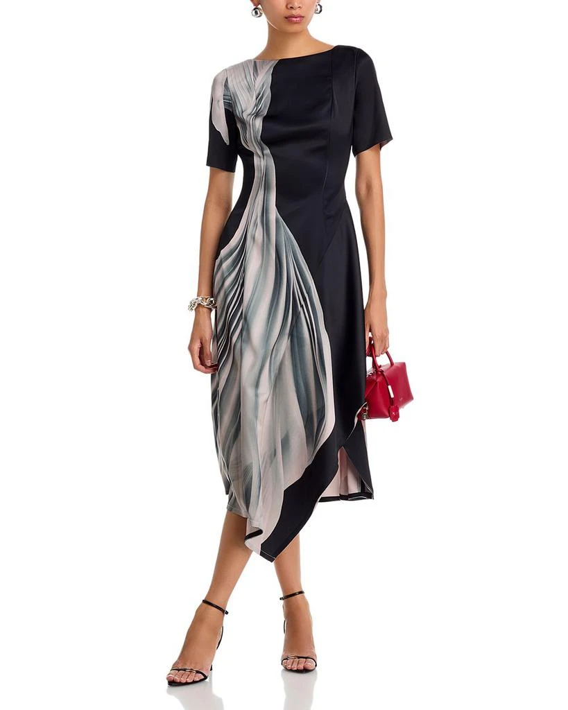 Jason Wu Dancing Pleat Print Short Sleeve Fit and Flare Dress 2