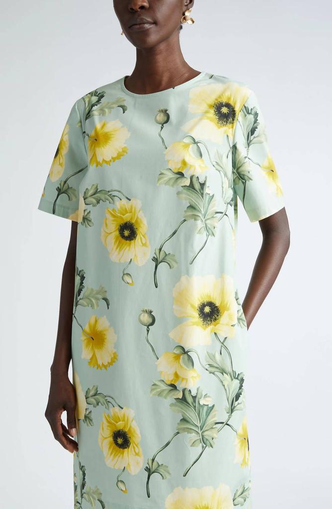 Oscar de la Renta Oscar De La Renta - Short Sleeve Jewel Neck Poppies Cotton Poplin Shift Dress