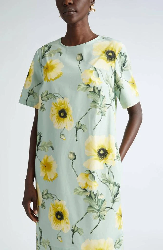 Oscar de la Renta Oscar De La Renta - Short Sleeve Jewel Neck Poppies Cotton Poplin Shift Dress 2