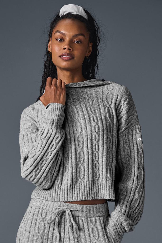 Alo Cable Knit Winter Bliss Hoodie - Athletic Heather Grey