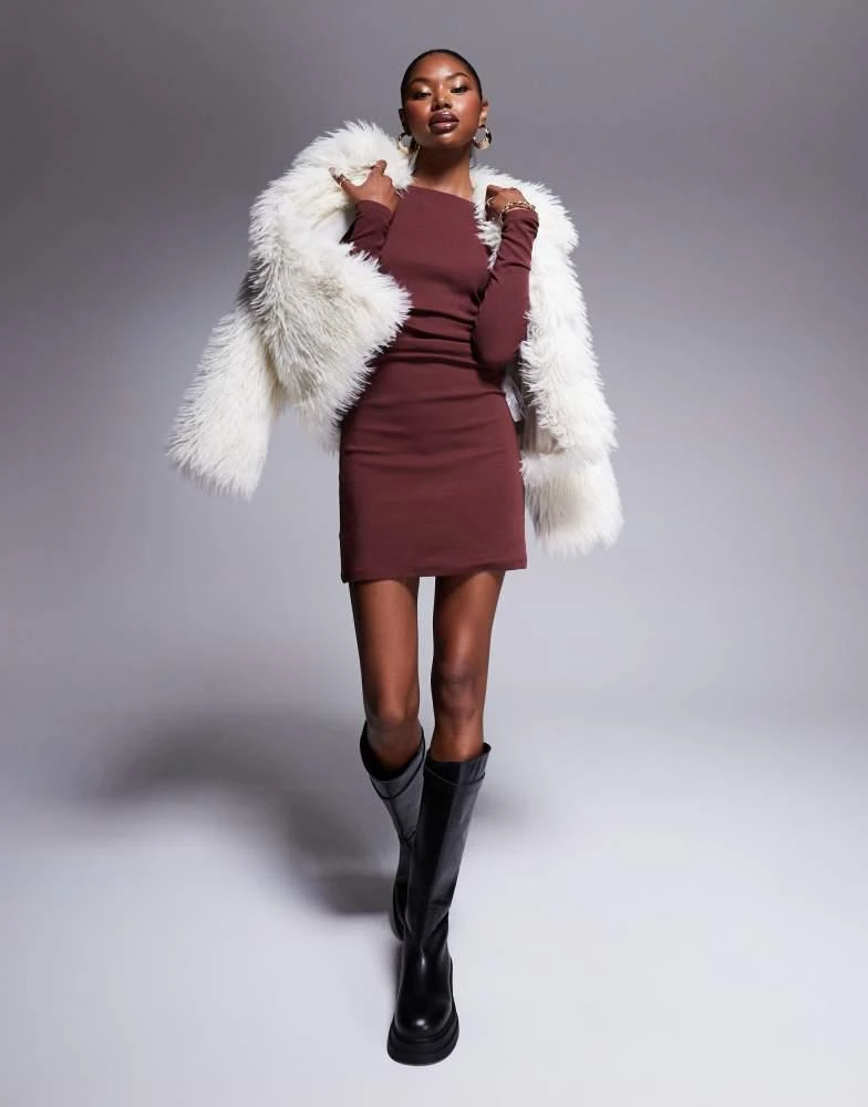ASOS ASOS DESIGN long sleeve ruched side mini dress in burgundy 2