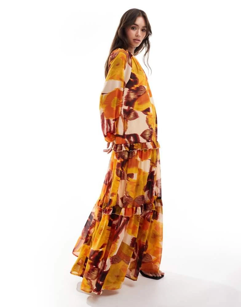 ASOS ASOS DESIGN high neck smock maxi dress with frill detail in blurred floral print 1