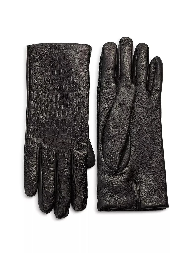 Carolina Amato Crocodile-Embossed Leather Gloves 1