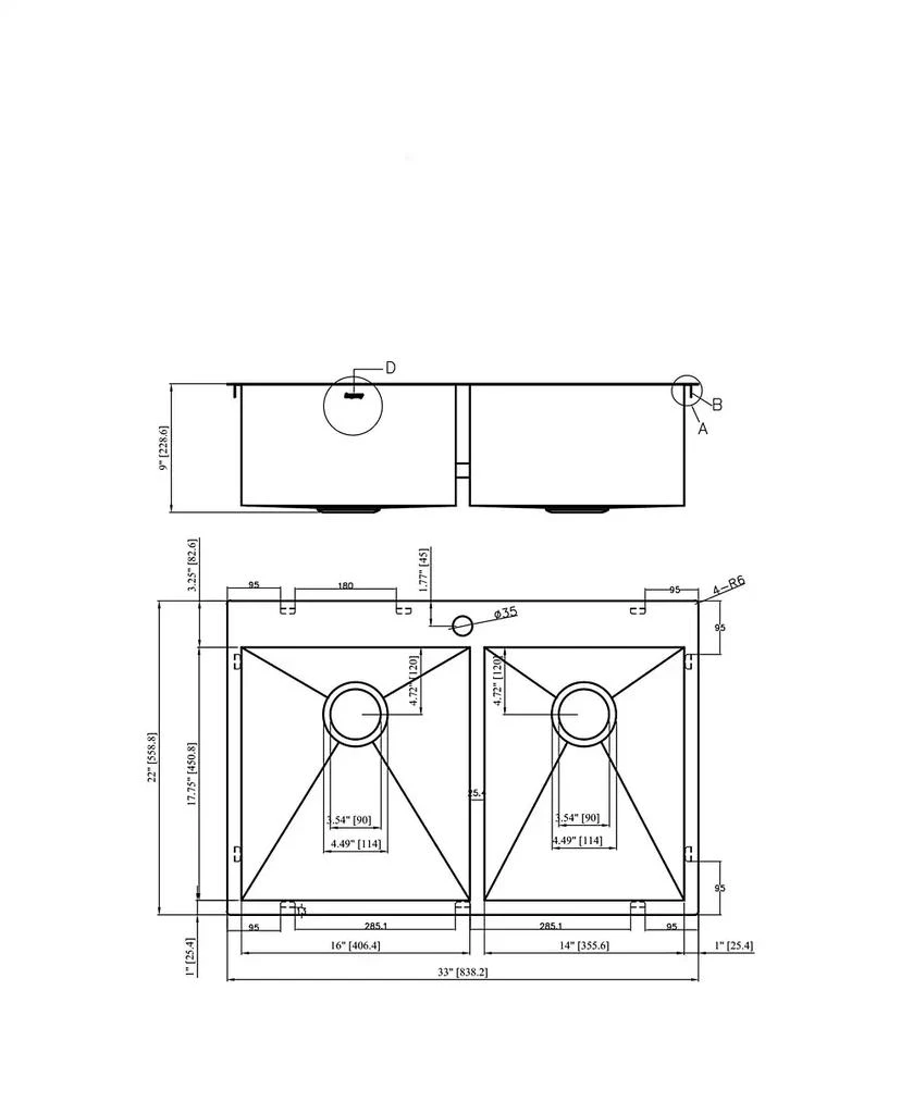Flynama 33x22x9inch Gunmetal Black Double Bowl Kitchen Sink Drop In Stainless Steel 16 Gauge 60 40 Split 3