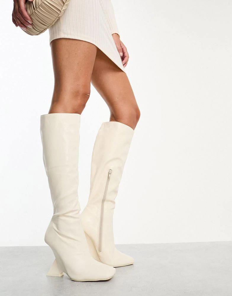 Public Desire Public Desire Vanessa wedge heel knee boot in ecru 1