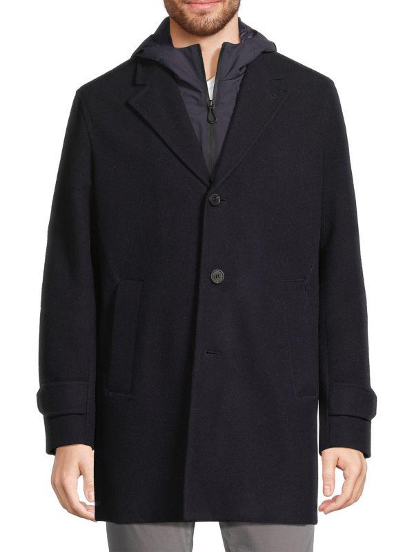 Wool Blend Top Coat With Removable Hooded Bib – On Sale Now