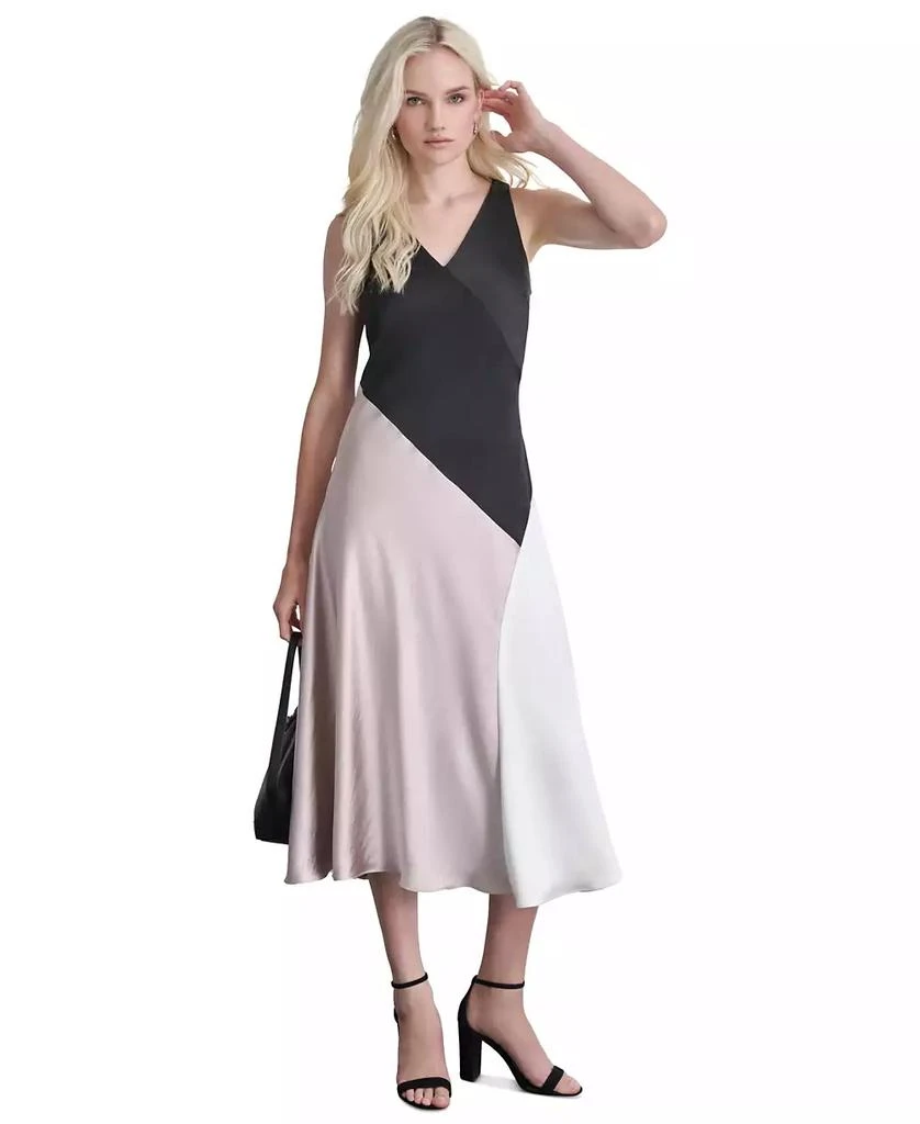 DKNY Women's Satin Colorblocked Slip Dress 3