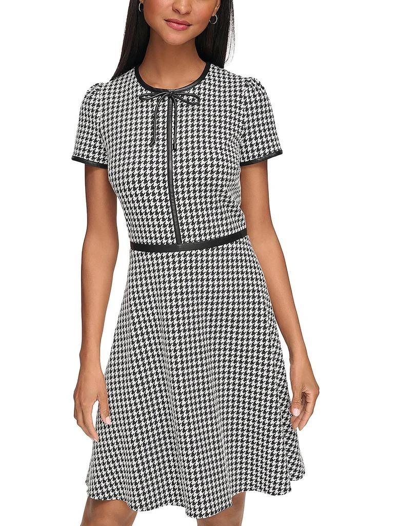 Karl Lagerfeld Paris Womens Houndstooth Bow Neck Mini Dress 1