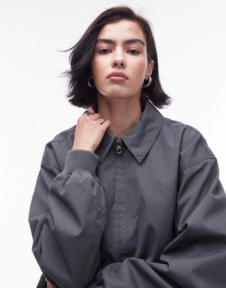 Topshop Topshop oversized washed cotton bomber jacket in charcoal 4