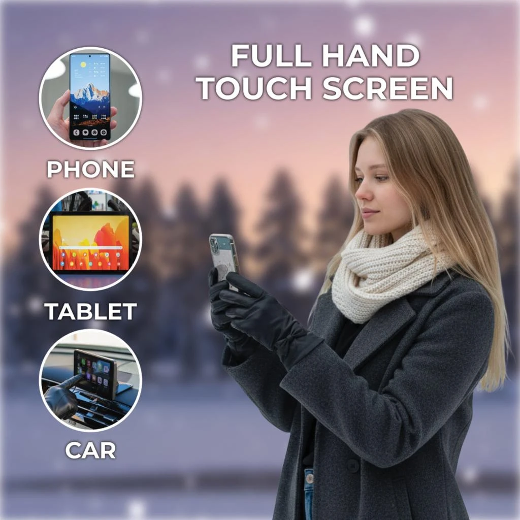 Infinity Leather Womens Black Italian Leather Soft Wool Lining Winter Bow Design Driving Gloves 4