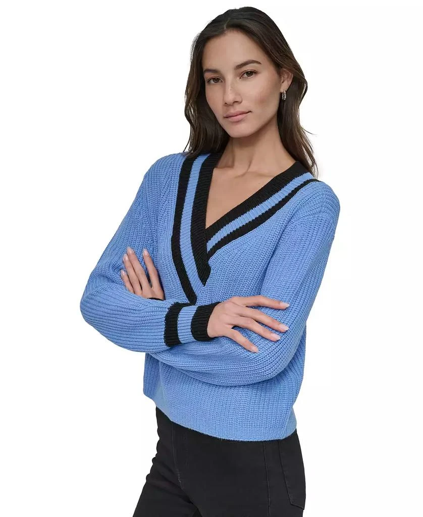 DKNY Women's Varsity V-Neck Relaxed Sweater 5