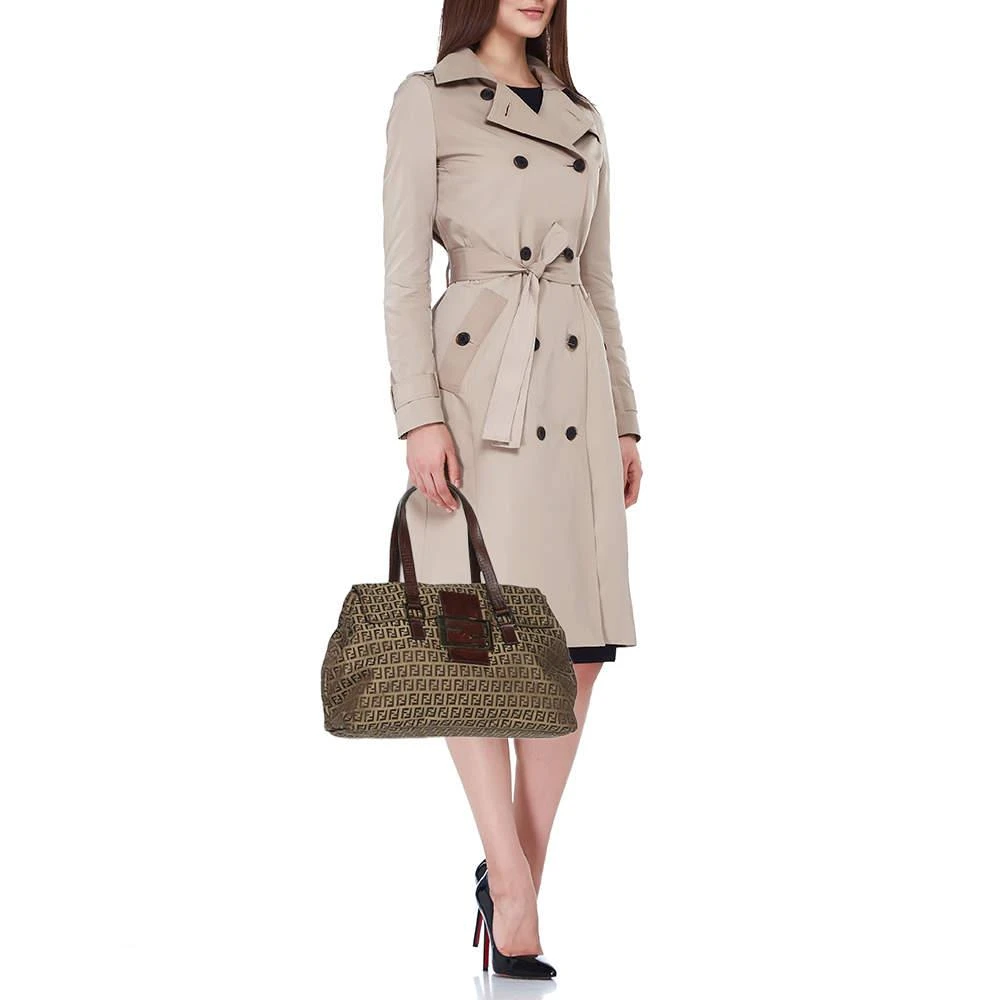 Fendi Fendi Beige/Brown Zucchino Canvas and Leather Accordion Tote 2