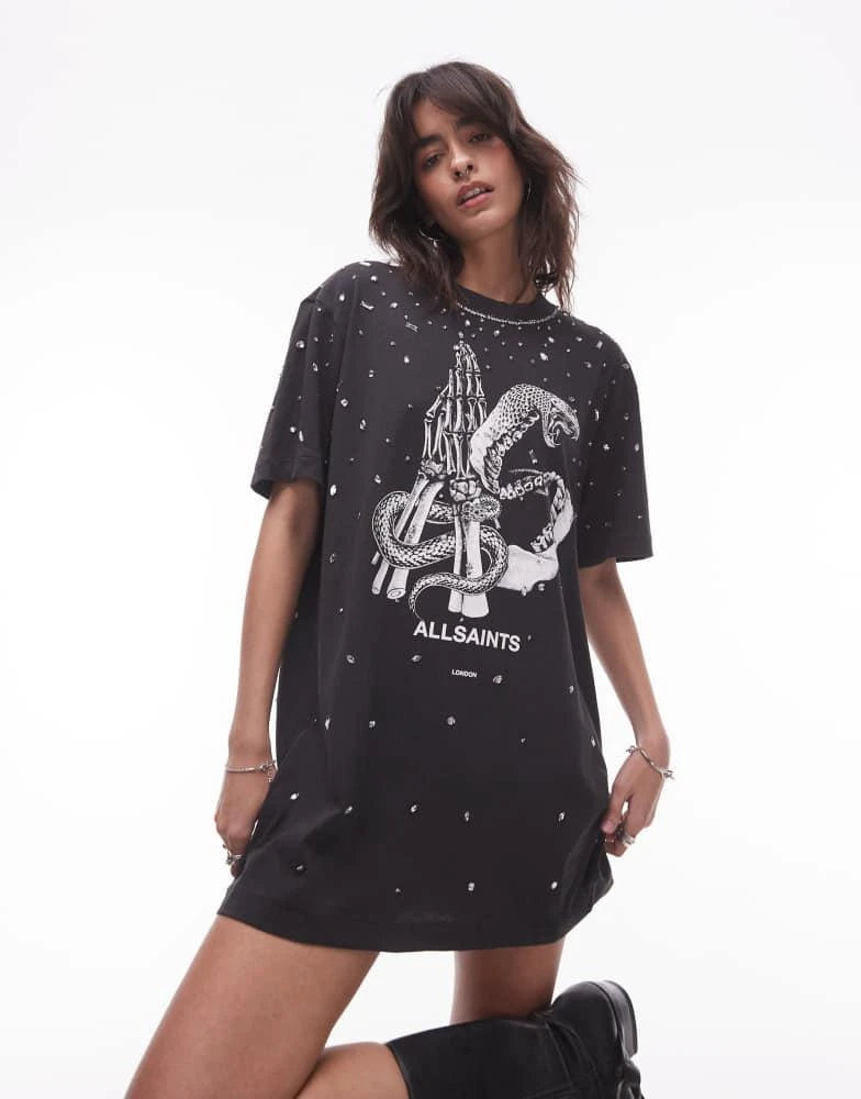 ALL SAINTS AllSaints embellished T-shirt dress in black 1