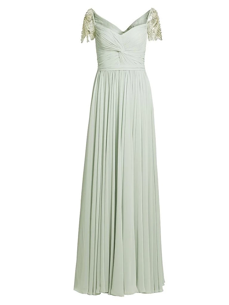 REEM ACRA Chiffon Embellished Pleated Gown 1