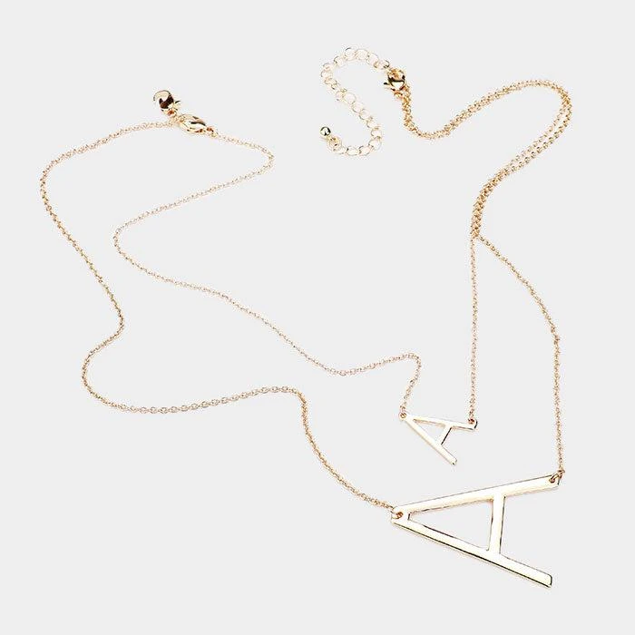 FASHNZFAB -A- Initial Monogram 2Row Strand Double Detachable Chain Necklace 2