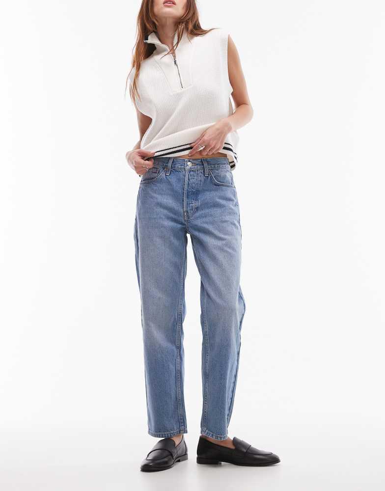 Topshop Topshop Runway mid rise straight cropped jean in bleach