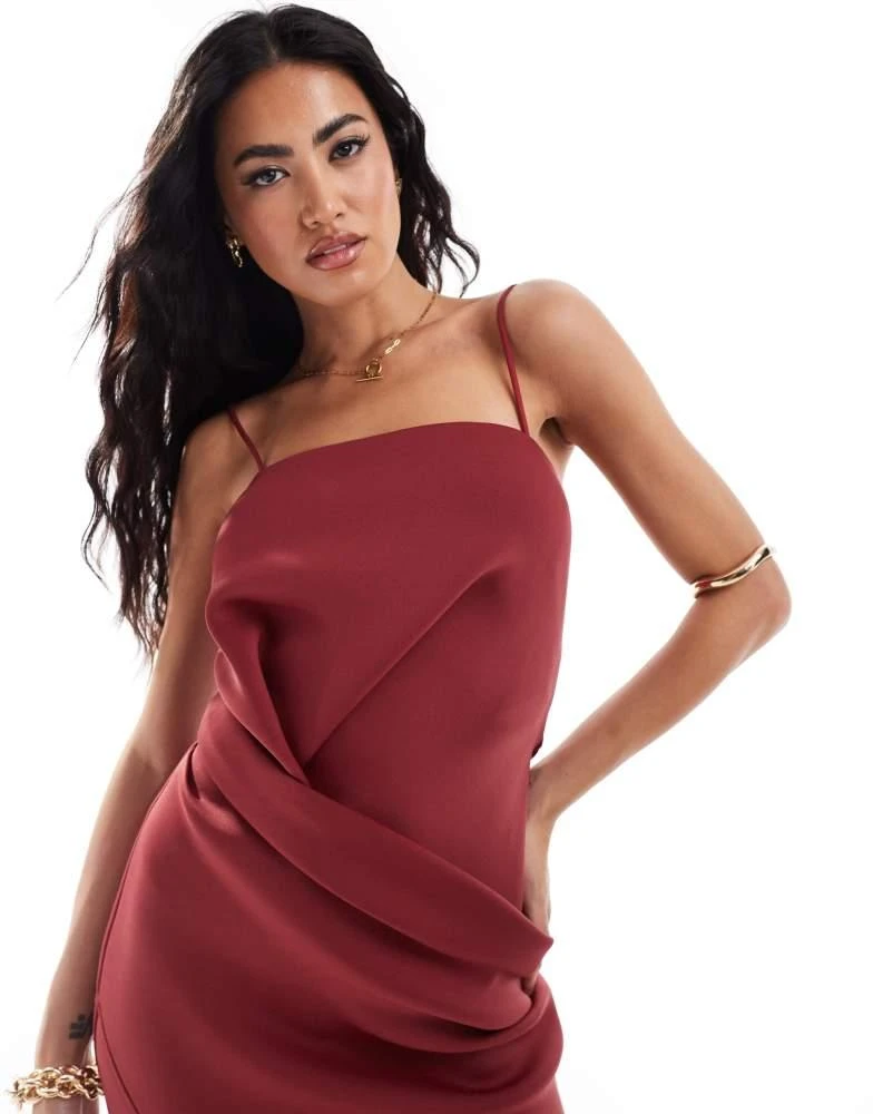 asos dark red dress ASOS DESIGN flutter sleeve ruffle maxi dress with cut out detail in textured spot in dark red