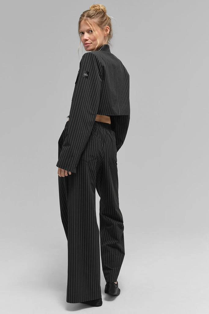 Alo Cropped Pinstripe Main Character Full Zip Jacket - Lunar Grey/White 3