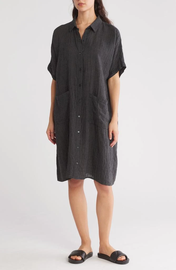 Eileen Fisher Check Print Linen Blend Shirtdress 1