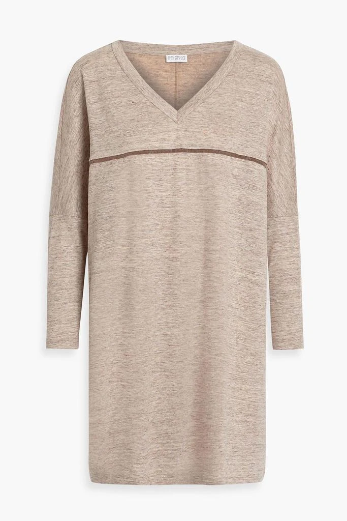 Brunello Cucinelli Oversized bead-embellished linen-blend jersey top 1