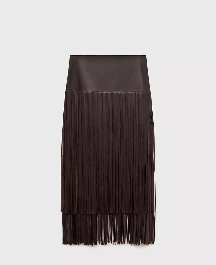 Mango Women's Leather-Effect Fringed Skirt 1