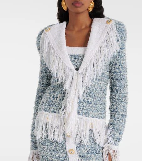 Balmain Fringed denim tweed jacket 4