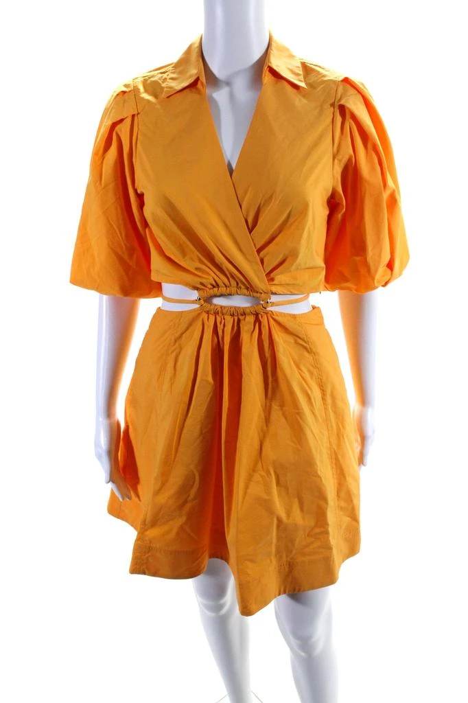 Jonathan Simkhai Jonathan Simkhai Women's Collared Cutouts Puff Sleeves Mini Dress Yellow 1