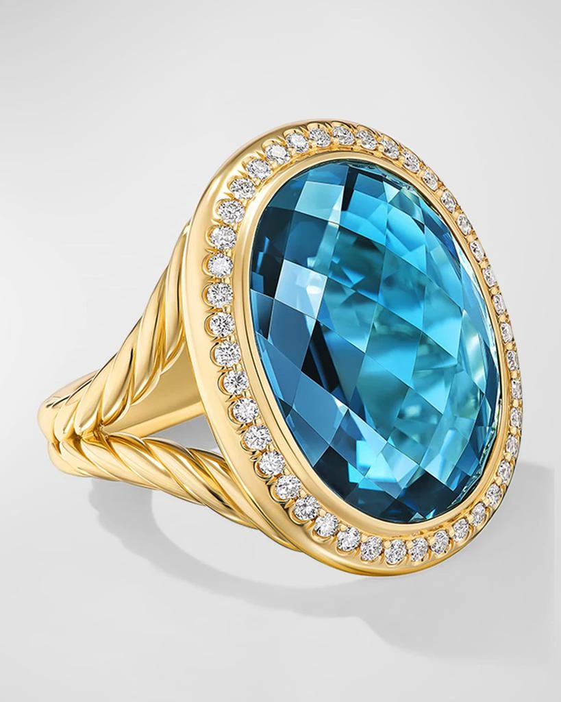 David Yurman Oval Ring with Gemstone and Diamonds in 18K Gold, 30x22mm