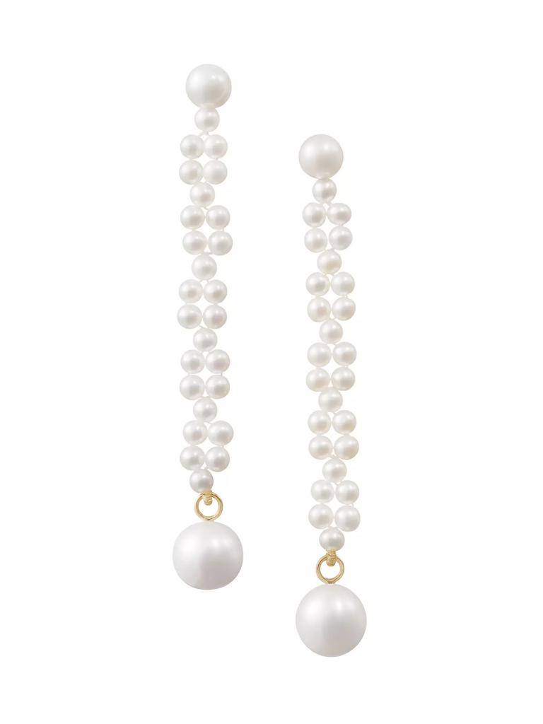 Sophie Bille Brahe Wild Beauty 18K Yellow Gold & Pearl Tressé Perle Drop Earrings