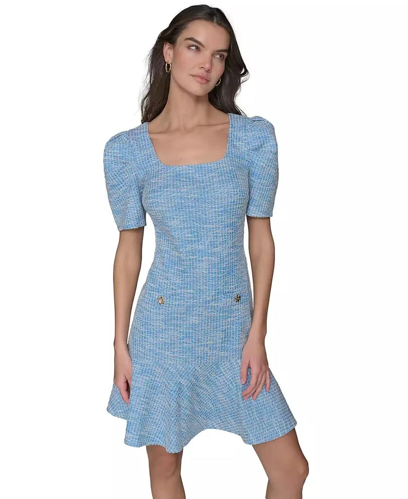 Karl Lagerfeld Paris Women's Tweed Puff-Sleeve Square-Neck Sheath Dress 1