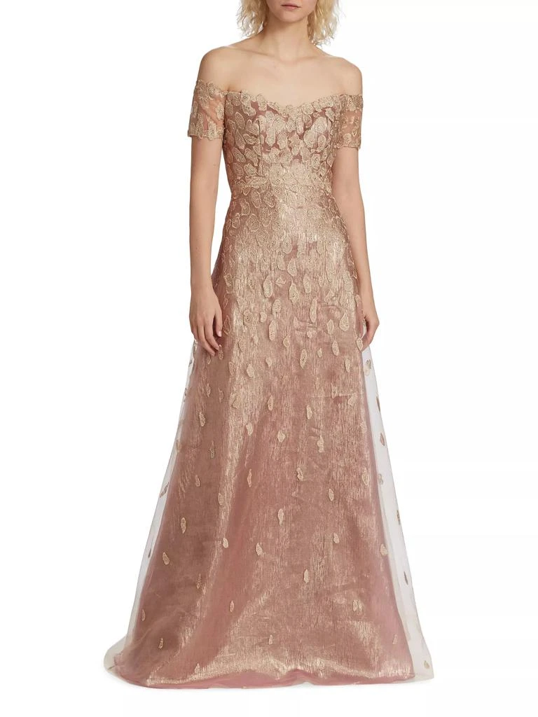 Rene Ruiz Collection Metallic Embellished Off-The-Shoulder Gown 3