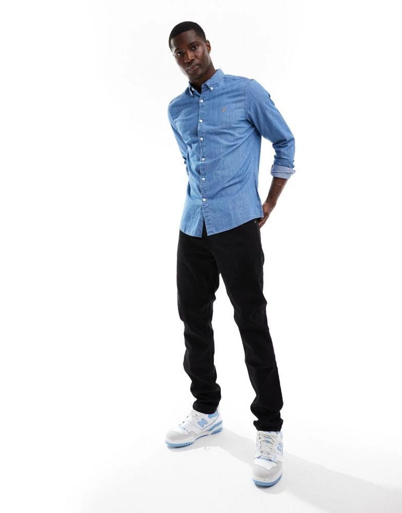 Farah Farah Brewer slim fit denim long sleeve shirt in blue 4