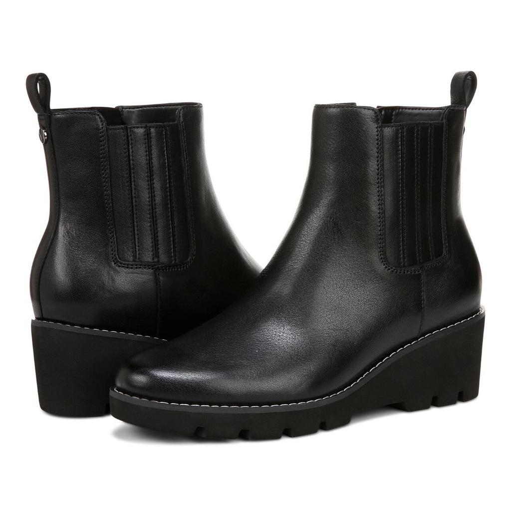VIONIC Aria J0734L1001 Boots Women 7.5 Black Leather Wedge Ankle Booties ZPO3008