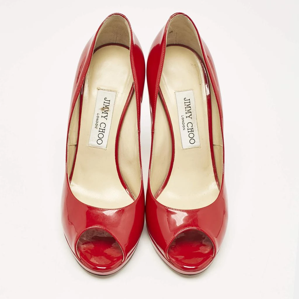Jimmy Choo Jimmy Choo Red Patent Leather Quiet Peep Toe Pumps Size 38 3