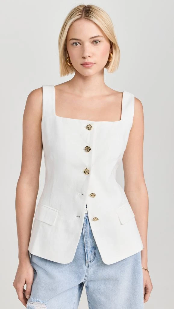 Pixie Market Agatha Gold Button Linen Vest 1