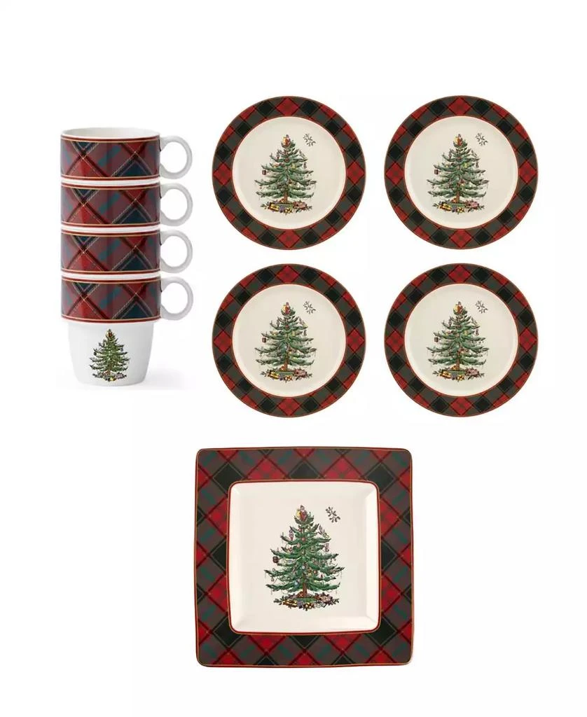 Spode Christmas Tree Tartan  9 Piece Hot Chocolate Set 1
