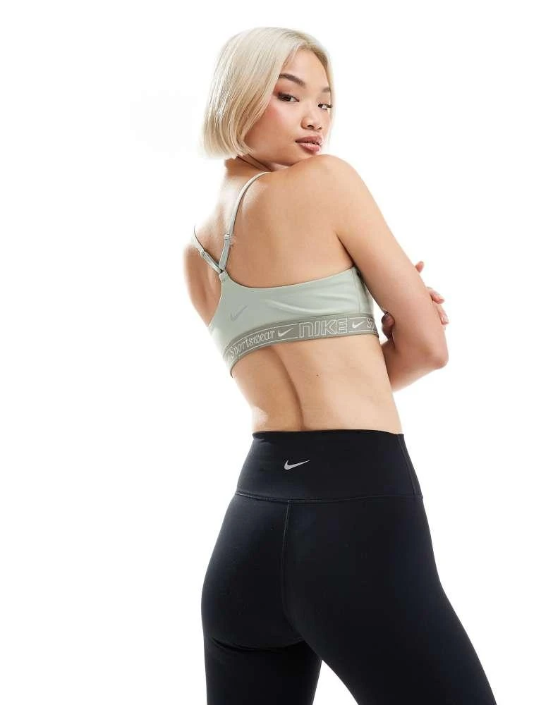 NIKE Nike Training Gym Life Swoosh Indy Dri-FIT light support sports bra in khaki 2