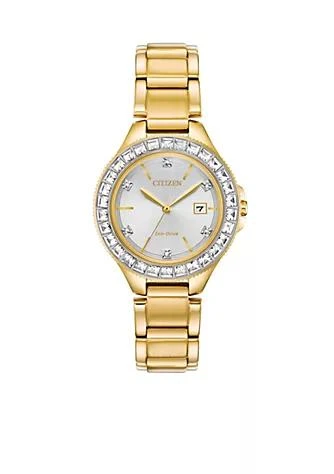 Citizen Women's Gold-Tone Stainless Steel Eco-Drive Crystal Silhouette Bracelet Watch 1