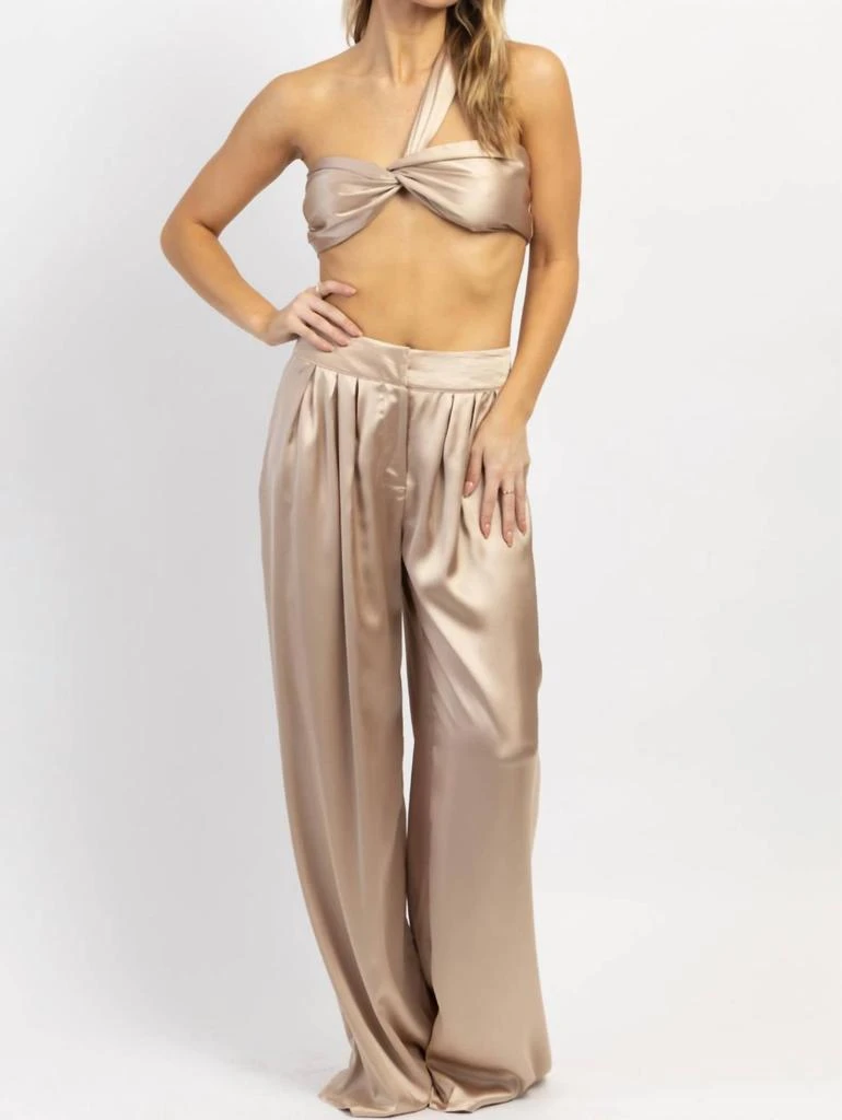 Win Win Apparel Studio Satin Trouser Set In Champagne