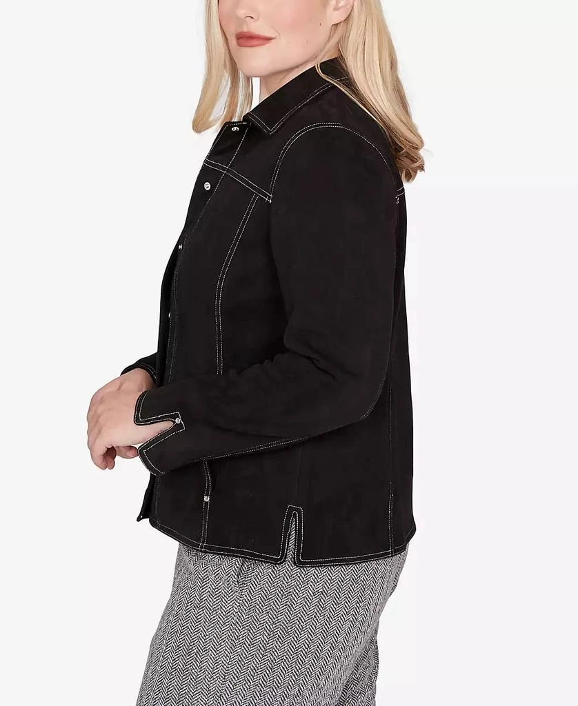 Alfred Dunner Petite Jet Setter Print Lining Faux Suede Jacket 3