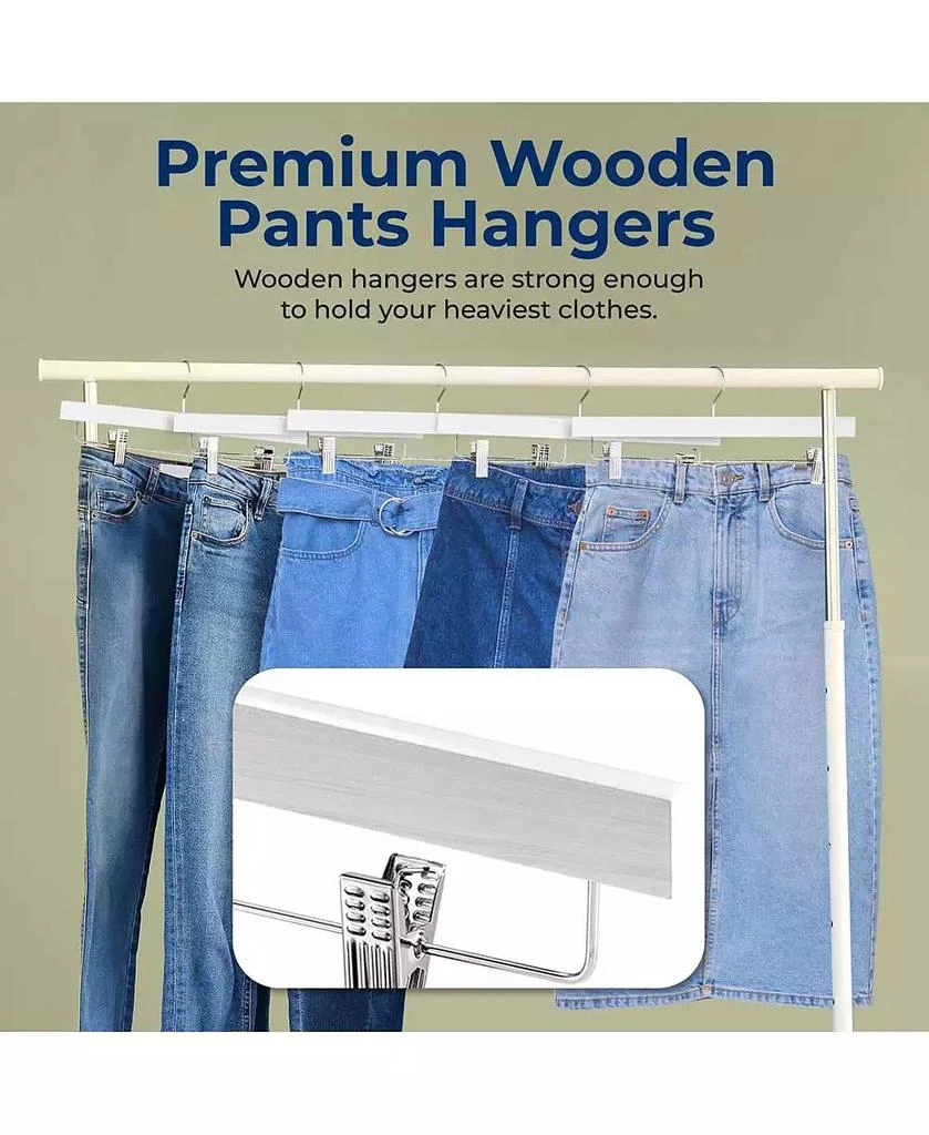SereneLife 20 Pcs. Premium Wooden Pants Hangers - Heavy Duty Hanger Set with Chrome 360° Swivel Hook (White) 3
