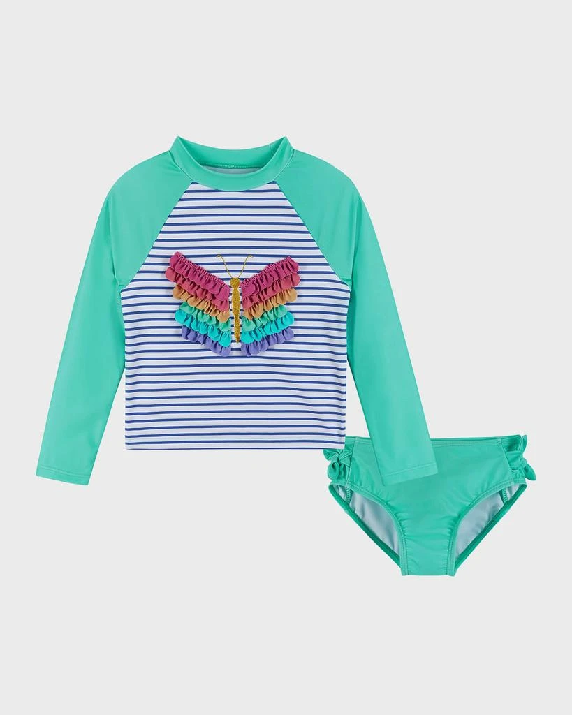 Andy & Evan Girl's 3D Butterfly Striped Rashguard & Bottoms, Size 2T-6X 1