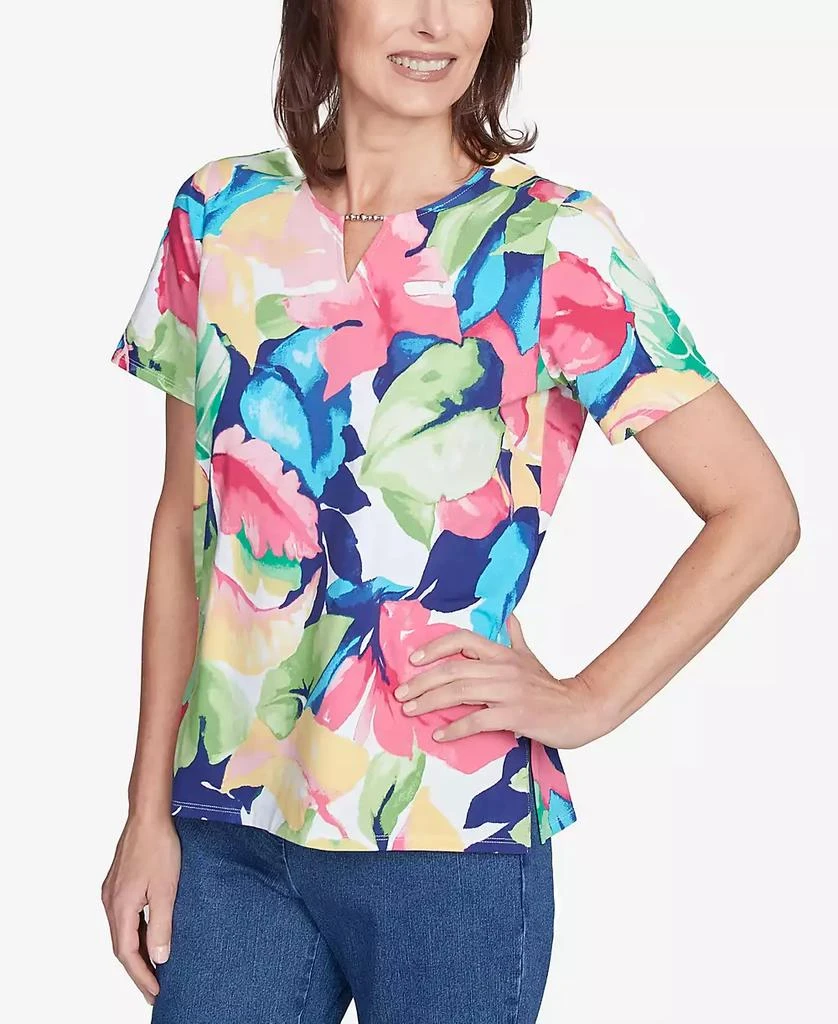 Alfred Dunner Petite  Tropical Leaf Split Beaded Neck Top 4