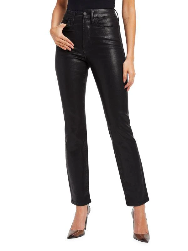 Good American Good Straight High-Rise Coated Cropped Straight-Leg Jeans 6